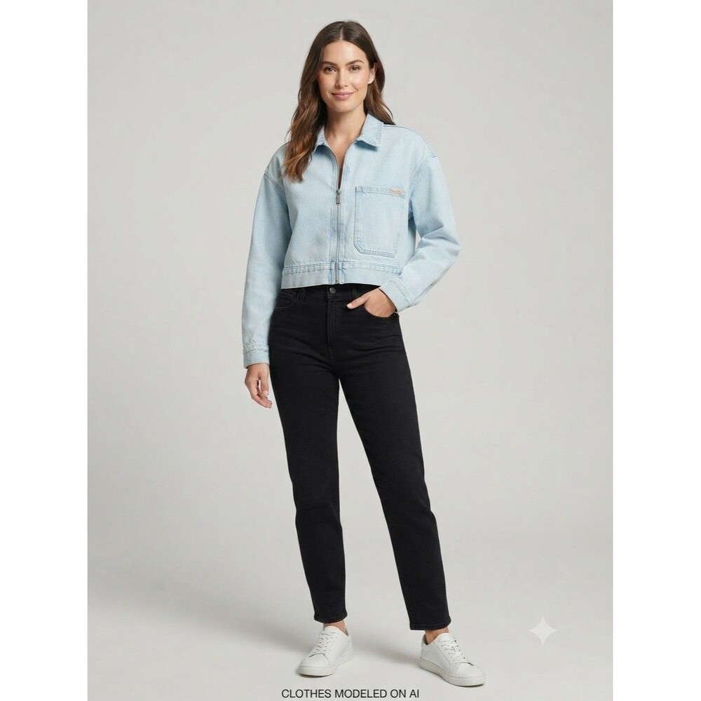 Calvin Klein Light Blue Denim Jacket Women’s L Relaxed Fit Pockets Full Zip